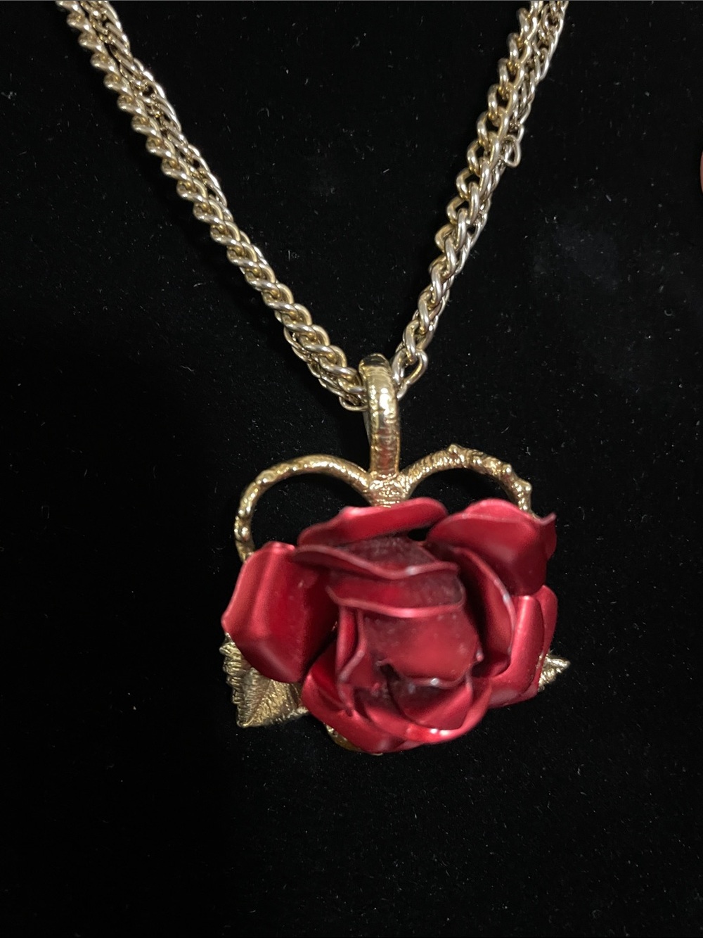 Rose on Gold Tone Necklace